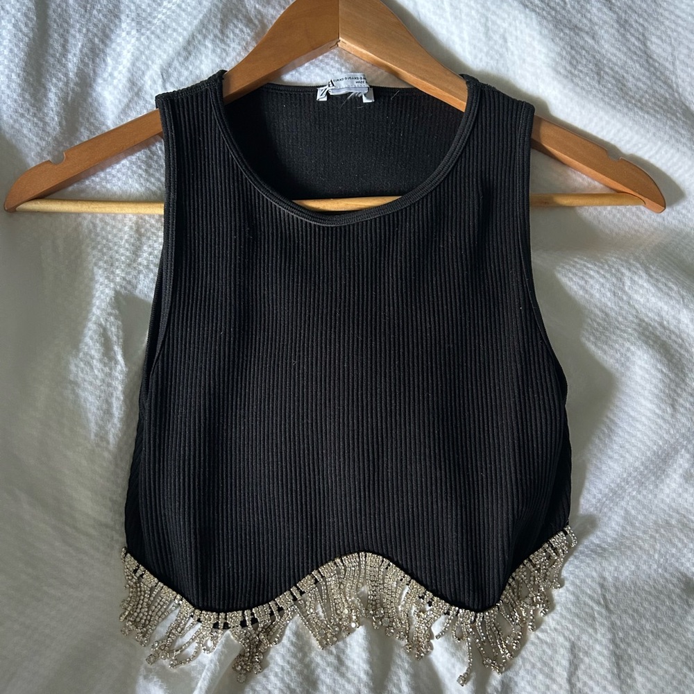Zara Black Tank Top with Silver Fringe - Picture 1 of 1